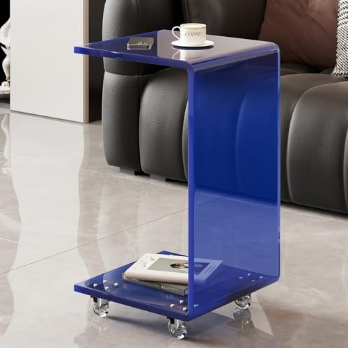 KEJIAWU C-förmiger Acryl Beistelltisch 12 mm mit Bremsfunktion, Mehrzweck Beistelltisch Couch für Wohnzimmer, Schlafzimmer oder Büro, ohne Montage erforderlich(Blue,30 * 30 * 60cm) von KEJIAWU