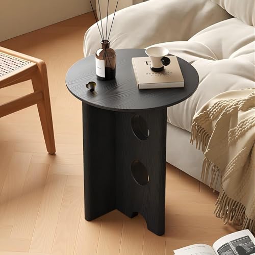 KEJIAWU Fertig Montierter Kieferholz Seitentisch, Mid‑Century Design mit 40 / 45 cm Rundplatte, 52 cm Höhe, Kein Werkzeugrequired(Black,40x52cm) von KEJIAWU