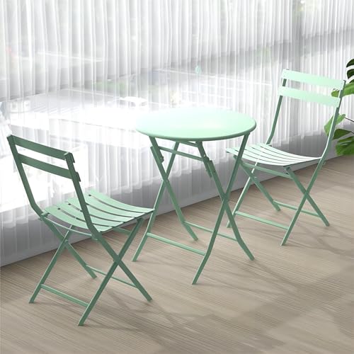 KEJIAWU Garten-Bistro-Set, 3-teilig, Mit Klappbarem Tisch und Stühlen, Klappbarer Terrassentisch aus Stahl für Den Außenbereich, für Balkon, Sommer, Grillen, Wintergarten (Color : Green) von KEJIAWU