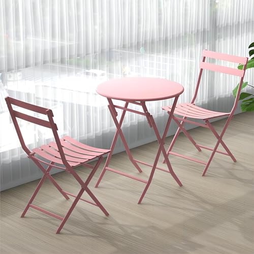KEJIAWU Garten-Bistro-Set, 3-teilig, Mit Klappbarem Tisch und Stühlen, Klappbarer Terrassentisch aus Stahl für Den Außenbereich, für Balkon, Sommer, Grillen, Wintergarten (Color : Pink) von KEJIAWU