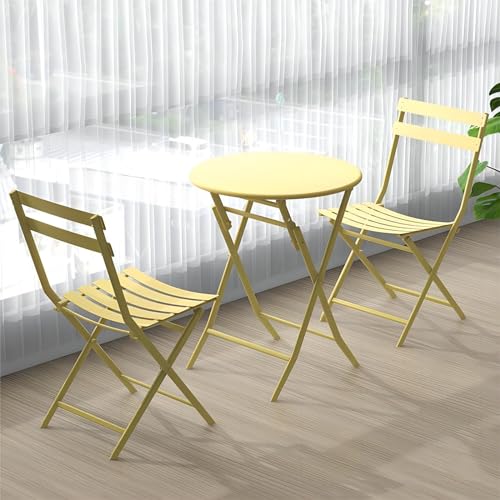 KEJIAWU Garten-Bistro-Set, 3-teilig, Mit Klappbarem Tisch und Stühlen, Klappbarer Terrassentisch aus Stahl für Den Außenbereich, für Balkon, Sommer, Grillen, Wintergarten (Color : Yellow) von KEJIAWU
