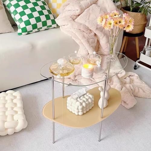 KEJIAWU Modernes Acryl Couchtisch mit Doppellagigem Offenen Stauraum, Robuster Metallrahmen for Kleine Räume – Stilvolles Wohnzimmer & Apartmentmöbel(Beige) von KEJIAWU