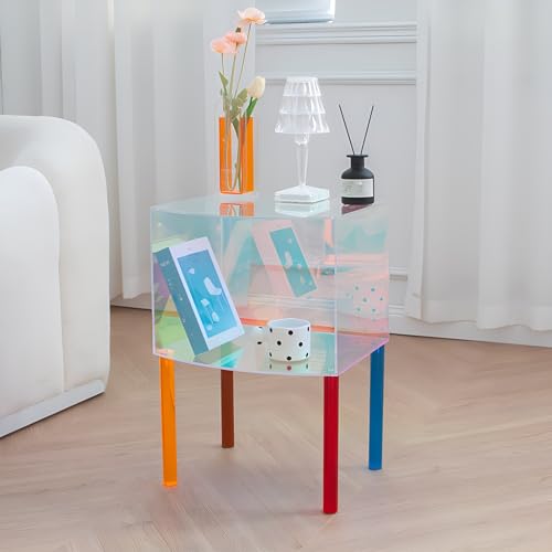 KEJIAWU Schillernder Acryl-Beistelltisch, Buntfarbene Beine, Moderner Design, Nachttisch Modern for Wohnzimmer, Schlafzimmer, Kleine Räume(Multi-Colored,40 * 34 * 58cm) von KEJIAWU