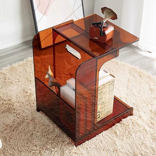 KEJIAWU Schmaler Acryl Nachttisch mit C-Form, Beistelltisch Drehbar, Moderner Couchtisch for Kleine Räume, Wohnzimmer, Schlafzimmer, Balkon，Studentenwohnungen(Brown) von KEJIAWU