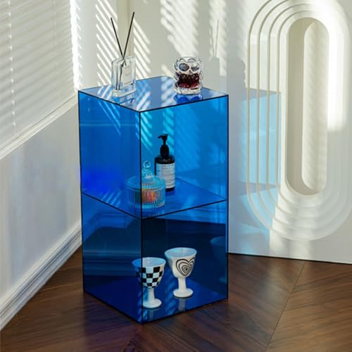 KEJIAWU Stapelbares Acryl Bücherregal Transparent mit 2 Ebenen, Multifunktionaler Beistelltisch oder Nachttisch, Regal for Bücher DVDs Horizontal oder Vertikal Nutzbar(Blue) von KEJIAWU