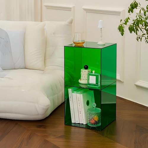 KEJIAWU Stapelbares Acryl Bücherregal Transparent mit 2 Ebenen, Multifunktionaler Beistelltisch oder Nachttisch, Regal for Bücher DVDs Horizontal oder Vertikal Nutzbar(Green) von KEJIAWU