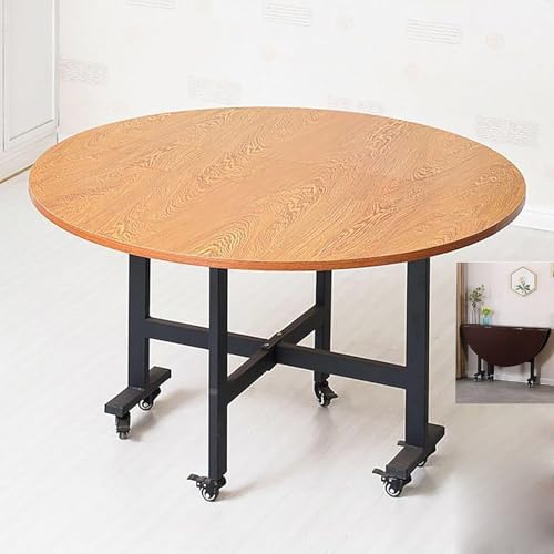 KEJIAWU Vielseitiger Klappbarer Esstisch – Runder Ausziehtisch mit 6 Rollen, Mobiler Schreibtisch mit Rollen for Büro oder Feiern(Yellow,100CM/39.3IN) von ZNKJYSZQ