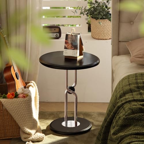 Kleiner Holztisch im Retro Stil, Runde Ablagetisch mit Metallgestell, Perfekt als Sofatisch oder Nachttisch im Wohn- oder Schlafzimmer(Brown) von KEJIAWU