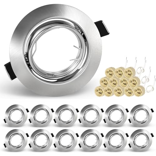 KEJIYILT GU10 Einbaustrahler 12er Set – Schwenkbare LED Spots 230V, Edelstahl gebürstet Einbauspots, Runde Deckenspots inkl. Fassung für GU10 LED oder Halogen von KEJIYILT