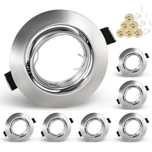KEJIYILT GU10 Einbaustrahler 6er Set – Schwenkbare LED Spots 230V, Edelstahl gebürstet Einbauspots, Runde Deckenspots inkl. Fassung für GU10 LED oder Halogen von KEJIYILT