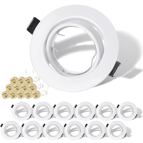 KEJIYILT GU10 Einbaustrahler Rahmen 12er Set, LED Spots 230V Schwenkbar aus Edelstahl Gebürstet Einbauspots Rund Deckenspots inkl. Fassung für GU10 LED order Halogen von KEJIYILT