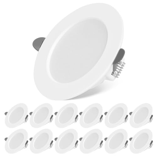 KEJIYILT LED Einbaustrahler 12er SET, Einbaustrahler extra flach AC175-265V Deckenleuchte flach rund, 7W 700LM equivalent 70W Glühlampe, Kaltweiß 6000K Spots für Badezimmer Wohnzimmer von KEJIYILT