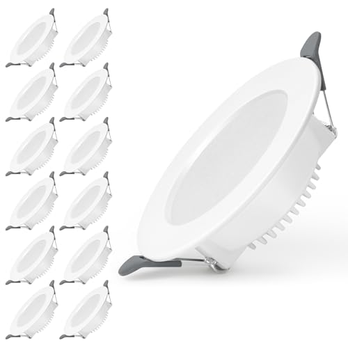 KEJIYILT LED Einbaustrahler 230V 12er SET, Einbaustrahler LED flach AC175-265V Deckenleuchte Flach Rund, 7W 700LM Equivalent 70W Glühlampe, Neutralweiß 4500K Deckenspots für Badezimmer Wohnzimmer von KEJIYILT