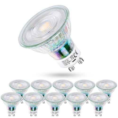 KEJIYILT GU10 LED Glühbirnen, Glühbirnen 10er set NICHT Dimmbar, 650lm 6W Ersetzt 65W Halogenlampen, Abstrahlwinkel 38° Flimmerfrei Strahler (Neutrales Licht 2700k-Verbessert) von KEJIYILT