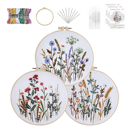 KEKEMEOW 3 Sets Stickerei Kit für Anfänger, Nähte mit Blumenpflanzenmustern, DIY Kreuznäht Kits für Erwachsene, Nadelpunkt Hand Stickerei Kit mit gestempeltem Muster、Anleitung、Reifen KEKEMEOW 3 Sets Stickerei Kit für Anfänger, Nähte mit Blumenpflanzenmustern, DIY Kreuznäht Kits für Erwachsene, Nadelpunkt Hand Stickerei Kit mit gestempeltem Muster、Anleitung、Reifen von KEKEMEOW