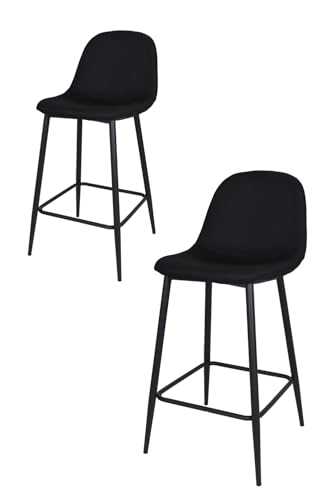KEKOHOME 2er-Set Barhocker Sole, Beine aus lackiertem Stahl mattschwarze Farbe, Bezug aus Stoff Farbe Schwarz von KEKOHOME