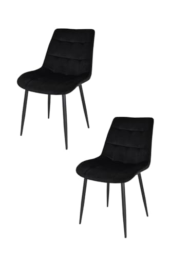 KEKOHOME 2er-Set Esszimmerstühle ARIIS, Beine aus lackiertem Stahl mattschwarze Farbe, Bezug aus schwarzer Samt von KEKOHOME