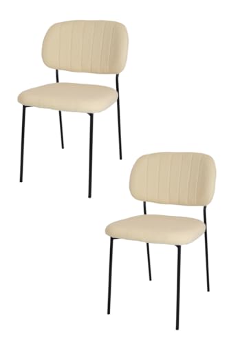 KEKOHOME 2er-Set Esszimmerstühle RIVALTA, Beine aus lackiertem Stahl mattschwarze Farbe, Bezug aus Beigefarbener Bouclé-Stoff von KEKOHOME