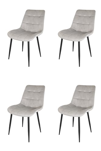 KEKOHOME 4er-Set Esszimmerstühle ARIIS, Beine aus lackiertem Stahl mattschwarze Farbe, Bezug aus Grauer Samt von KEKOHOME