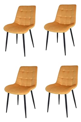 KEKOHOME 4er-Set Esszimmerstühle ARIIS, Beine aus lackiertem Stahl mattschwarze Farbe, Bezug aus orangefarbener Samt von KEKOHOME