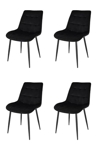 KEKOHOME 4er-Set Esszimmerstühle ARIIS, Beine aus lackiertem Stahl mattschwarze Farbe, Bezug aus schwarzer Samt von KEKOHOME