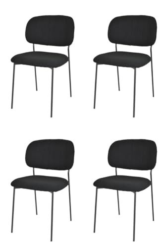 KEKOHOME 4er-Set Esszimmerstühle RIVALTA, Beine aus lackiertem Stahl mattschwarze Farbe, Bezug aus Schwartzfarbener Bouclé-Stoff von KEKOHOME