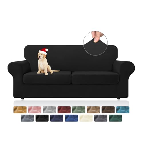 KEKUOU Stretch-Couchbezüge für 2 Kissen, Couch-Sofabezüge, waschbar, weich, elastisch, Hundemöbelschutz, 3 Stück (Loveseat, Schwarz) von KEKUOU