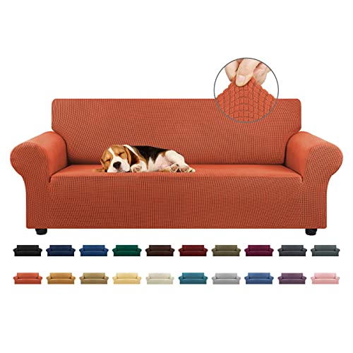 KEKUOU Stretch-Sofabezug Schonbezug 1 Stück Couch-Sofabezug (200,7 cm - 238,8 cm) Möbelschutz 3-Sitzer Sofa mit elastischer Unterseite für Kinder, Haustier. Jacquard, kleines kariertes Muster (groß, püriert Kürbis) von KEKUOU