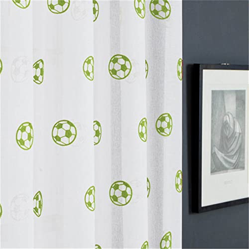 2 Stück Sheer Vorhänge Lässige Vorhang Mit Ösen,Luftig Dekoschal für Wohnzimmer Schlafzimmer Stores Küche - (B132 x H138cm) Grüner Fußball von KEKUYA