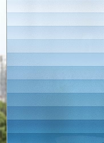 3D Fensterfolie Selbstklebend Sichtschutzfolie Statisch Dekofolie Blickdicht Milchglasfolie Haftend ohne Klebstoff Anti UV Sonnenschutz für Küche Wohnzimme- Blauer Farbverlauf(75cmx200cm) von KEKUYA