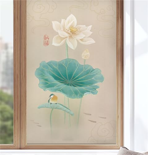 3D Fensterfolie Selbstklebend Sichtschutzfolie Statisch Dekofolie Blickdicht Milchglasfolie Haftend ohne Klebstoff Anti UV Sonnenschutz für Küche Wohnzimme- Lotusmuster(75cmx200cm) von KEKUYA