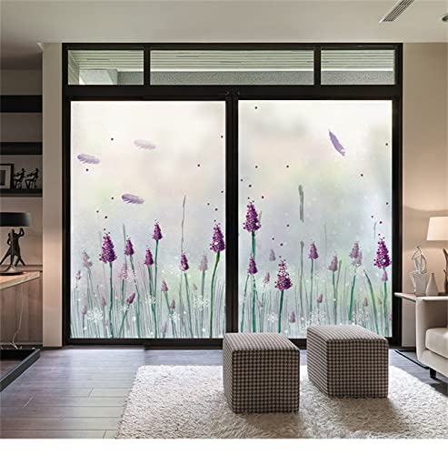 KEKUYA 3D Fensterfolie-kein Kleber,statisch, dekorative Sichtschutzfolie,lilane Blumen,Blickdicht Milchglas Fensterfolien Selbstklebend,Für Zuhause Badzimmer Büro(60cmx200cm) von KEKUYA
