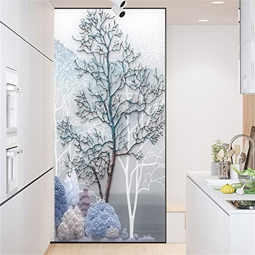 Blickdicht Sichtschutzfolie, Statische 3D Fenster Dekorfolie Milchglasfolie Selbsthaftend,Anti-UV Für Zuhause Badzimmer Oder BüRo-Großer Baum(75cmx200cm) von KEKUYA