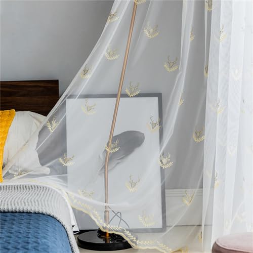 KEKUYA 2 er Set Wohnzimmer Gardinen,Voile Gardinen Vorhang halbtransparent mit Ösen Gardinen Modern für Schlafzimmer Balkontür Luftige Gardinen, Tier Hirsch B132×H213cm von KEKUYA