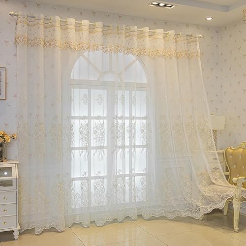 KEKUYA Voile Gardinen Transparent Ösenvorhang Wohnzimmer Schlafzimmer Luftig Dekoschal und Sonnenlichtfilterung 2er Set 132 x 213 cm(BxH) Weiße Stickerei von KEKUYA