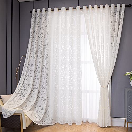 KEKUYA Voile Gardinen Vorhang halbtransparent 2er Set Vorhänge aus Gaze Stoff mit Ösen Atmungsaktiv Luftig Dekoschal für Wohnzimmer Schlafzimmer Kinderzimmer- Weiße Blume(B140 x H244cm) von KEKUYA