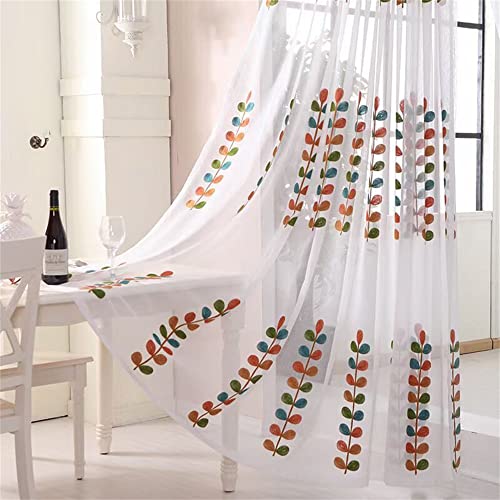 Voile Gardinen Vorhang Gardinen Transparent,2 Stück Gardinen Vorhänge Vorhang Blickdicht mit Ösen Wohnzimmer Schlafzimmer Stores Küche - Bunte Blätter(B229 x H229cm) von KEKUYA