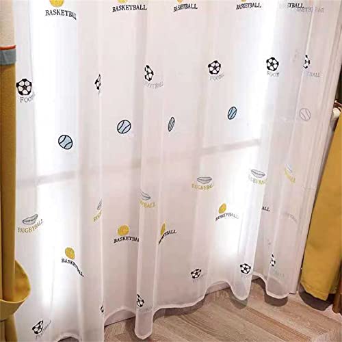 Voile Vorhang Sheer Gardinen mit Ösen,Vorhänge aus massivem Leinen, durchscheinend,Cartoon-Fußball,dekoratives Gardinen-Design für modernes Wohnzimmer,2 Stücke,B132×H160cm von KEKUYA