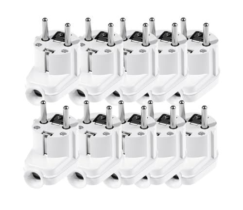 KEL 10 Stück Winkelstecker Uni Schuko 16A / 230V - IP20 Stromstecker aus Kunstoff Weiß von KEL