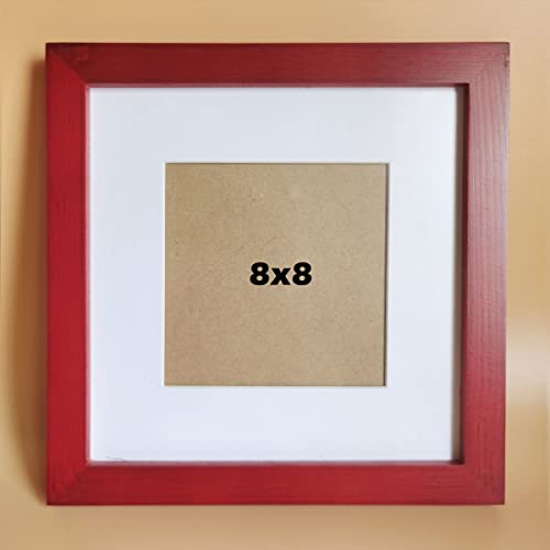 KELE MODEL Bilderrahmen, 20,3 x 20,3 cm, roter Massivholzrahmen, Kunststoffplatte (Folie muss entfernt werden), Tisch oder Wand, Öffnung der Frontscheibe: 19,1 x 19,1 cm. von KELE MODEL