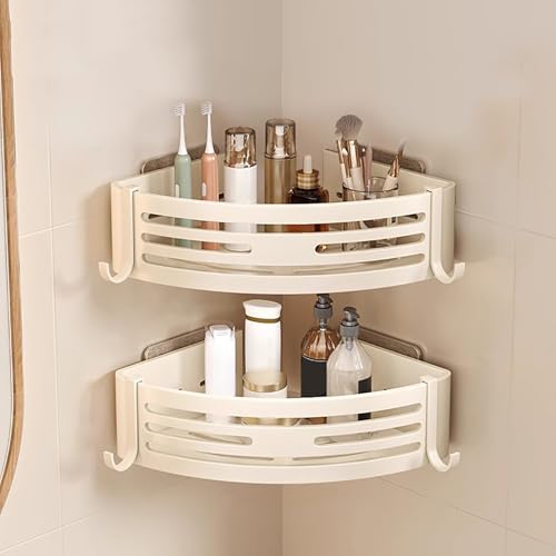 KELENMNAZT Selbstklebendes Eckregal für die Dusche, ohne Bohren zu befestigen, mit großem Fassungsvermögen, rostfrei und wasserdicht, abnehmbar(Double Layer) von KELENMNAZT
