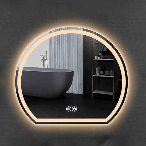 KELENMNAZT Smart Half Circle Mirror Großer Rahmenloser Wandspiegel Antibeschlag mit LED Beleuchtung 3 Lichtfarben Dimmbar Touchschalter(50 * 42cm) von KELENMNAZT