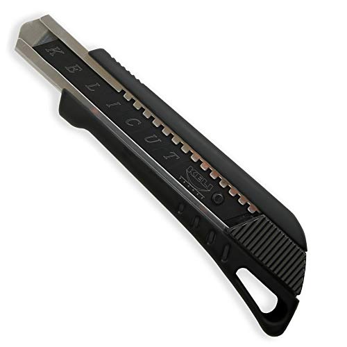 K•CUT - Pro Cutter mit Tank + BLACK BLADE SK2 BLADE (dreimal längere Lebensdauer) (18 mm + 2 SCHWARZE KLINGEN SK2, Schwarzer Gummi SOFT TOUCH) von KELI FRANCE