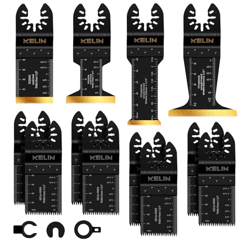 KELIN Multitool Sägeblätter 12 tlg, Multimaster Sägeblätter mit Titan-Beschichtung Japanischer Zahnung, Multifunktionswerkzeug Zubehör Kompatibel mit Fein Dewalt Makita Parkside Ryobi Milwaukee von KELIN