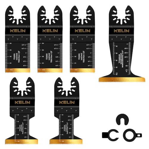 KELIN 6 tlg Multitool Sägeblätter Titan-Oszillierende Sägeblätter Kit für Metall und Holz, Universalverzahnung für Bosch, Fein, Makita die Meisten Oszillationswerkzeug von KELIN