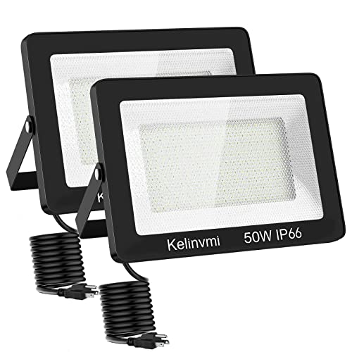 KELINVMI 50W LED Strahler Außen, 5000lm LED Flutlicht Außenleuchte, 4200K Warmweiß IP66 Wasserdicht Außenbeleuchtung für Garten, Garage, Haus, Hof, 50cm Drähte ohne Stecker, 2-Packung. von KELINVMI