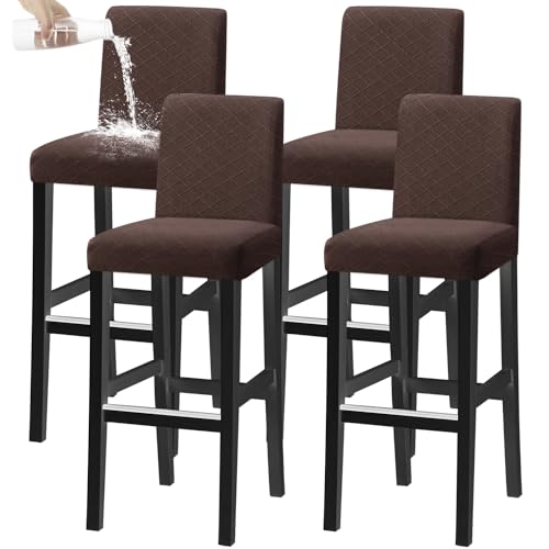 KELUINA Bar Hocker Abdeckungen, Stretch Abnehmbare Waschbare Slipcover für Kurze Dreh Dinning Stuhl Rücken Bar Hocker (Braun, 4er-Set) von KELUINA