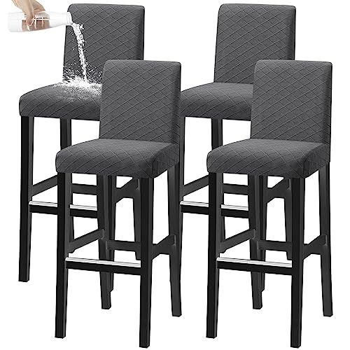 KELUINA Bar Stuhl Hocker Abdeckungen, Stretch Abnehmbare Waschbare Stuhl Slipcover für Kurze Dreh Dinning Stuhl Rücken Stuhl Bar Hocker Stuhl (Grau,4er-Set) von KELUINA