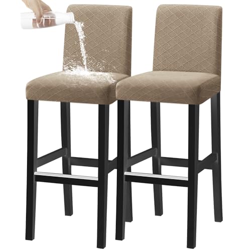 KELUINA Bar Stuhl Hocker Abdeckungen, Stretch Abnehmbare Waschbare Stuhl Slipcover für Kurze Dreh Dinning Stuhl Rücken Stuhl Bar Hocker Stuhl (Sand,2er-Set) von KELUINA