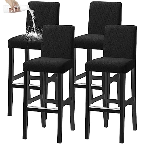 KELUINA Bar Stuhl Hocker Abdeckungen, Stretch Abnehmbare Waschbare Stuhl Slipcover für Kurze Dreh Dinning Stuhl Rücken Stuhl Bar Hocker Stuhl (Schwarz,4er-Set) von KELUINA